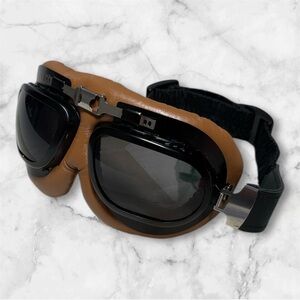 Vintage Aviator Goggles with Black and Tan Frame